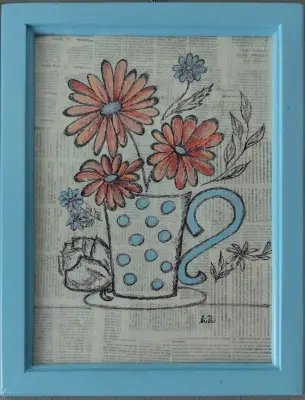 Obrázek 50 x 35 cm Modrý hrnek