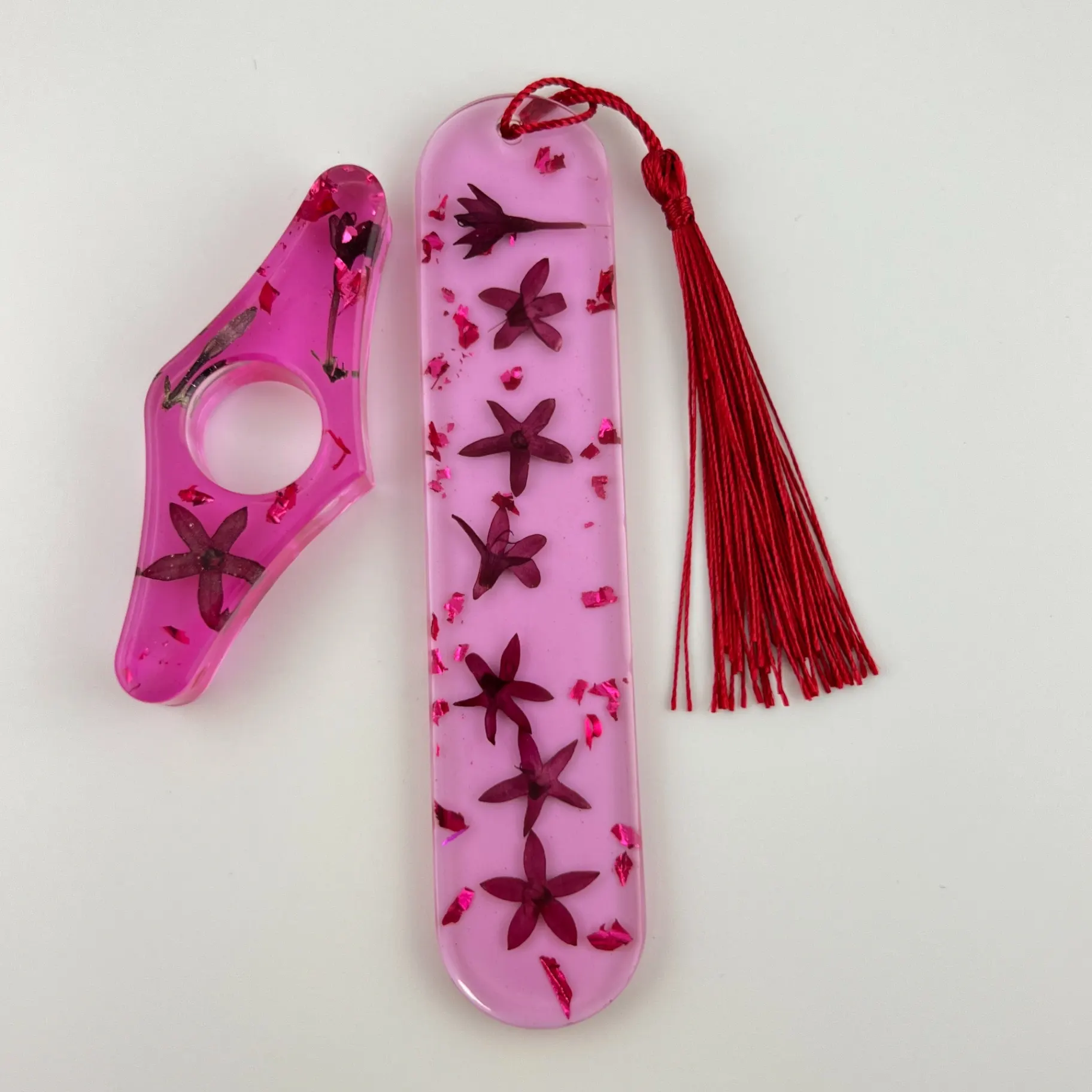 Set záložek, pryskyřice, květy, růžové kousky