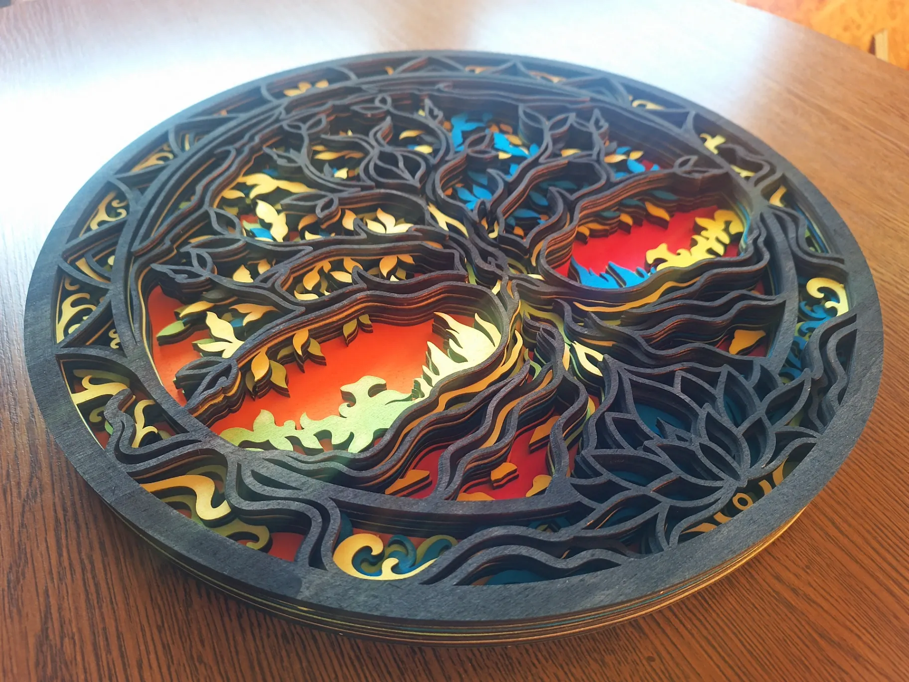 Mandala Strom Života, barvená, lakovaná, 40cm 2